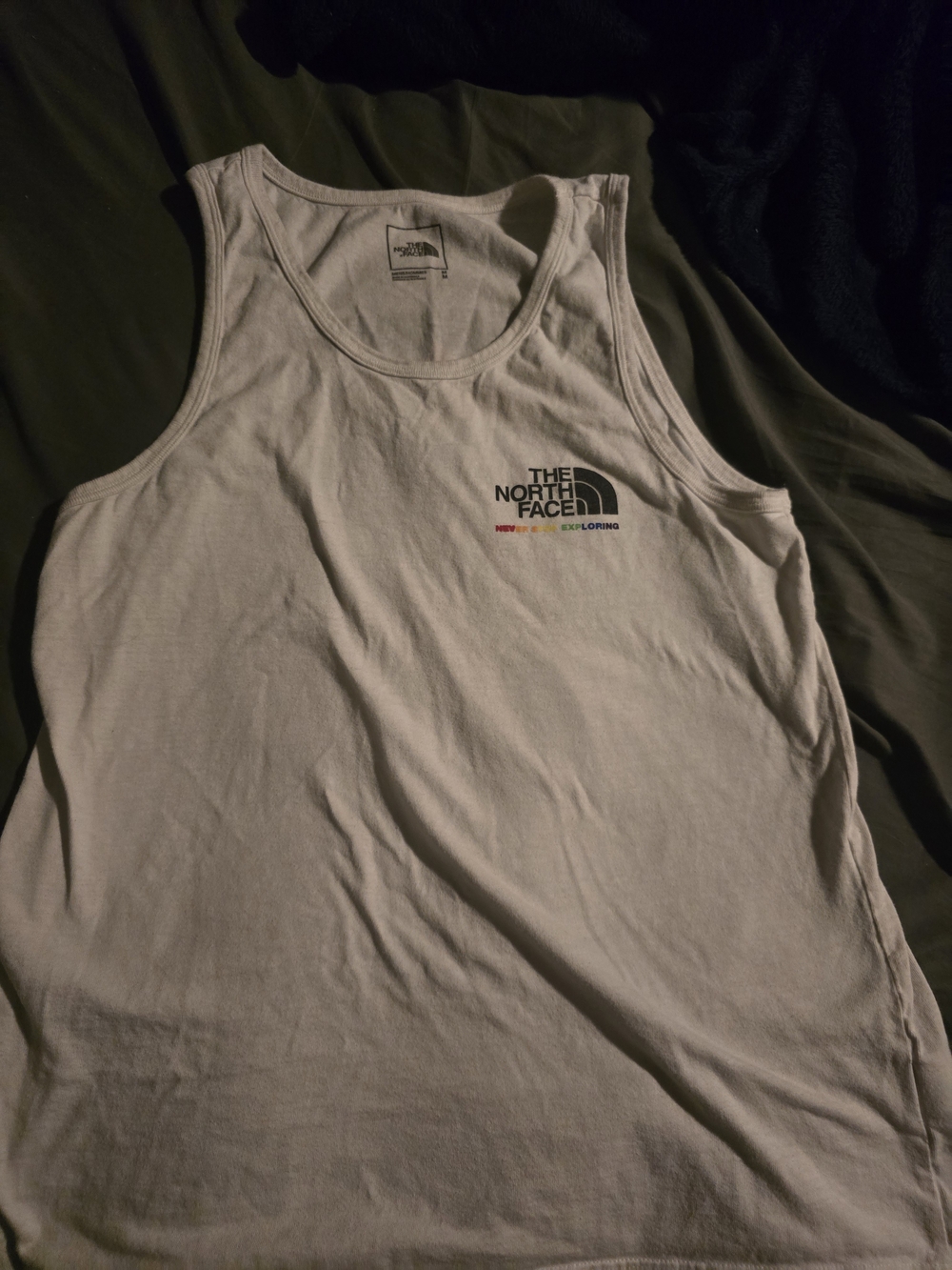 The North Face White Tank with Small Chest Logo and Multicolor Accent